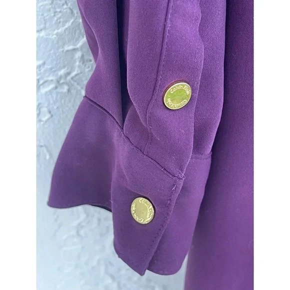Calvin Klein Womens Pullover Collared Loose Half Button Up Dress Purple Sz M/L - Picture 9 of 13
